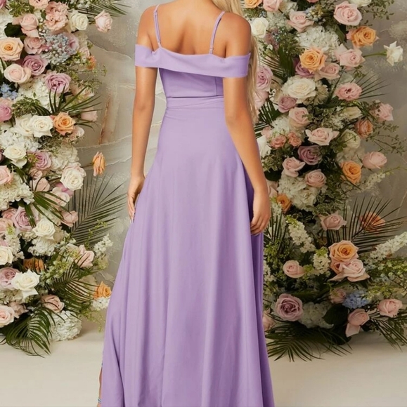 Cold Shoulder Split Thigh Dress lilac formal - Picture 5 of 6
